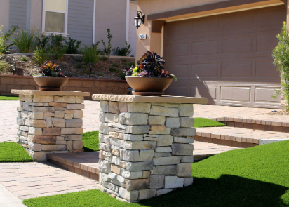 How To Install Artificial Grass Around Stone Veneer Columns San Marcos?